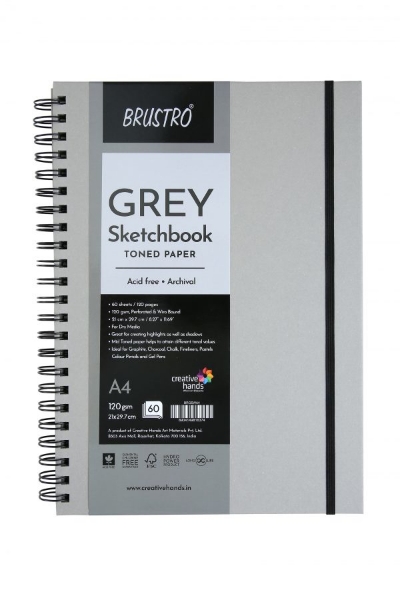 Picture of Brustro Grey Sketch Book Wiro Bound A4 120gsm 60sh