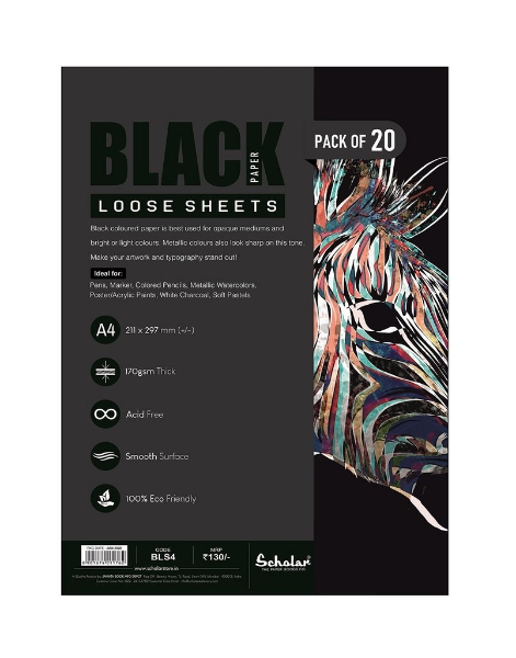 Picture of Scholar Black Paper LooseSheets A4 170gsm Pack 20
