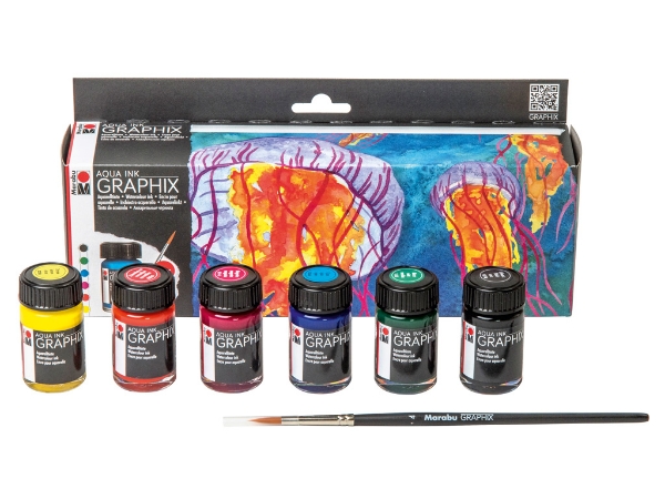 Picture of Marabu Aqua Ink Graphix Starter Set 6x15ml