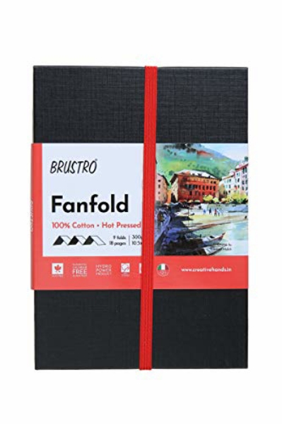 Picture of Brustro Artists Fanfold Watercolour Book 100% Cotton Mouldmade 300 GSM Hot Pressed 10.5x15cm.(9 Folds/18 Sides)