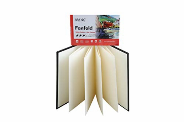 Picture of Brustro Artists Fanfold Watercolour Book 100% Cotton Mouldmade 300 GSM Hot Pressed 10.5x15cm.(9 Folds/18 Sides)