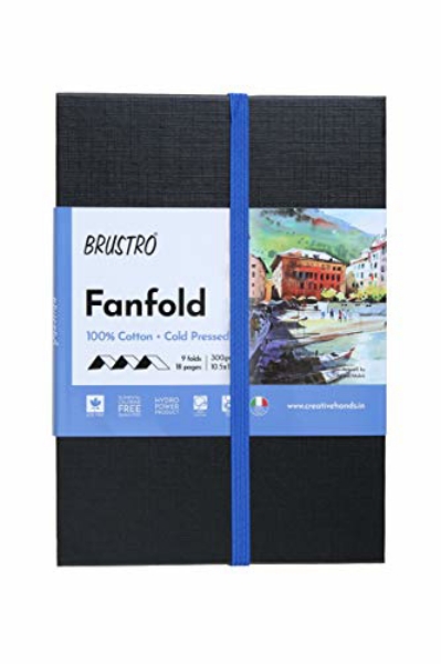 Picture of Brustro Artists Fanfold Watercolour Book 100% Cotton Mouldmade 300 GSM Cold Pressed 10.5x15cm.(9 Folds/18 Sides)