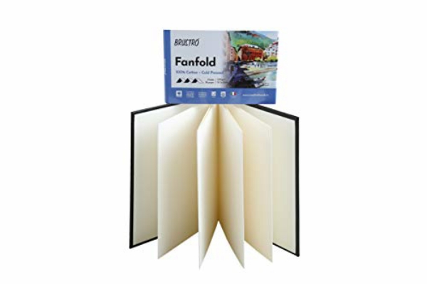 Picture of Brustro Artists Fanfold Watercolour Book 100% Cotton Mouldmade 300 GSM Cold Pressed 10.5x15cm.(9 Folds/18 Sides)