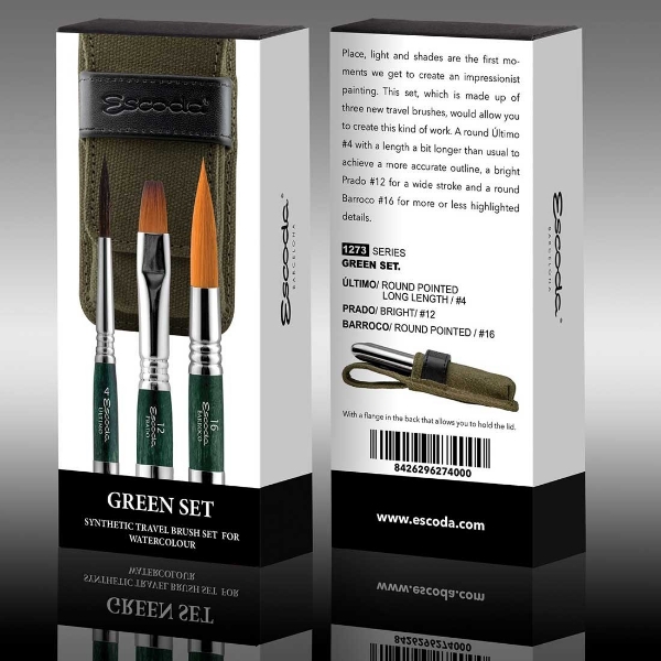 Picture of Escoda Green Synthetic Travel Brush Set Series 1273