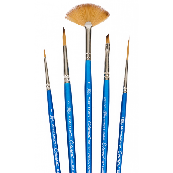 Picture of WINSOR AND NEWTON COTMAN WATERCOLOUR BRUSH SET OF 5 INCLUDES FAN, RIGGER, ROUND & ANGLED
