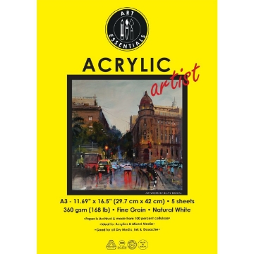 Picture of Art Essentials Acrylic Artist A3 360 GSM Size 29.7cm x 42cm 5 Sheets
