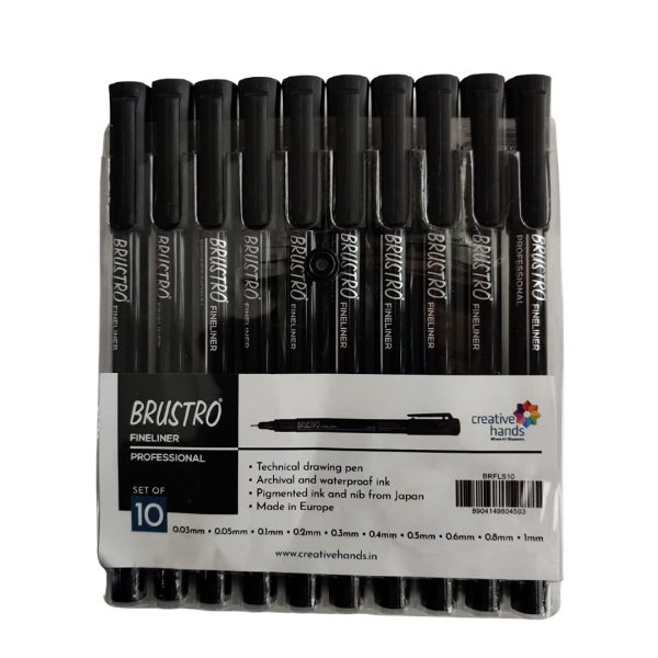Picture of Brustro Fineliner Assorted Black Pen Set Of 10