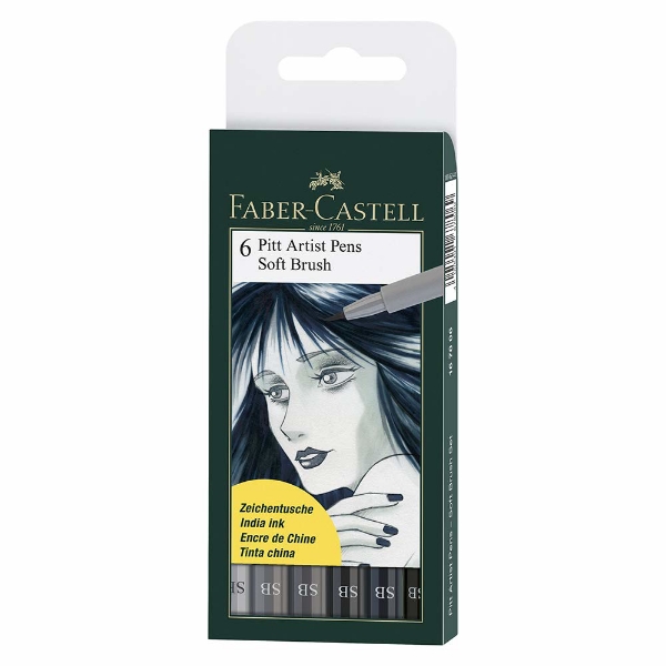 Picture of Faber Castell Pitt Artist Pen Soft Brush - Wallet of 6 (SB)