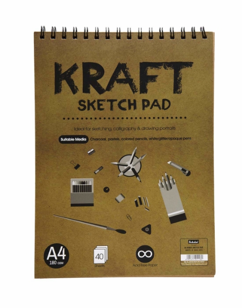 Picture of Scholar Spiral Kraft Sketch Pad A4 180gsm  40 Sh