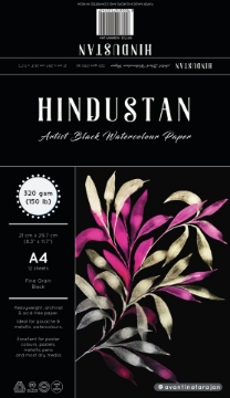 Picture of Hindustan Artist Black Watercolour Paper Pad 320 gsm A4 21"x 29.7" 12 Sheets
