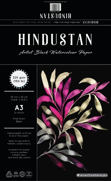 Picture of Hindustan Artist Black Watercolour Paper Pad 320 gsm A3 29"x 42" 12 Sheets