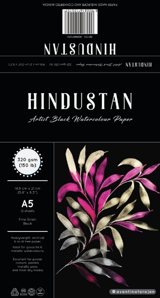 Picture of Hindustan Artist Black Watercolour Paper Pad 320 gsm A5 14.8"x 21" 12 Sheets