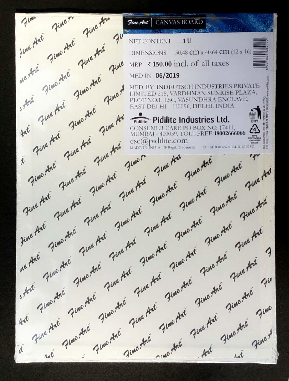 Fine Art Canvas Board 12X16Inc