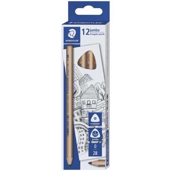 Picture of Staedtler Triangular Jumbo Pencil 2B Natural - Pack of 12