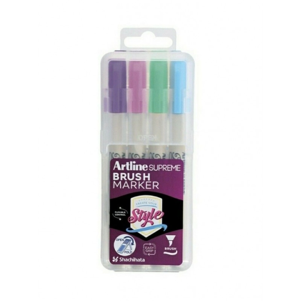 Picture of Artline Supreme Brush Marker Purple, Pink, Yellow Green, Light Blue Set 4