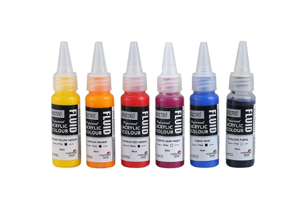 Picture of Brustro Professional Artists Fluid Acrylic 20 ml High Chroma Pack of 6