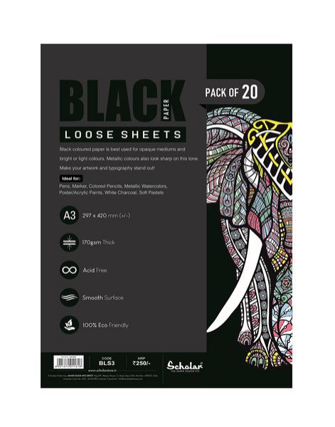 Picture of Scholar A3 170Gsm Black Paper Loose Sheets Pack 20