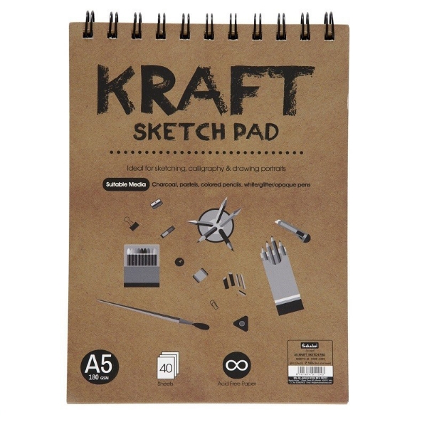 Picture of Scholar A5 180Gsm Spiral Kraft Sketch Pad 40 Sheets