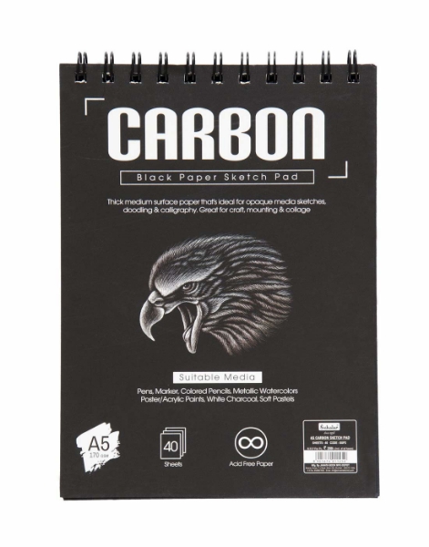 Picture of Scholar A5 Carbon Black Paper Sketch Book 170gsm Thick, 40 Sheets