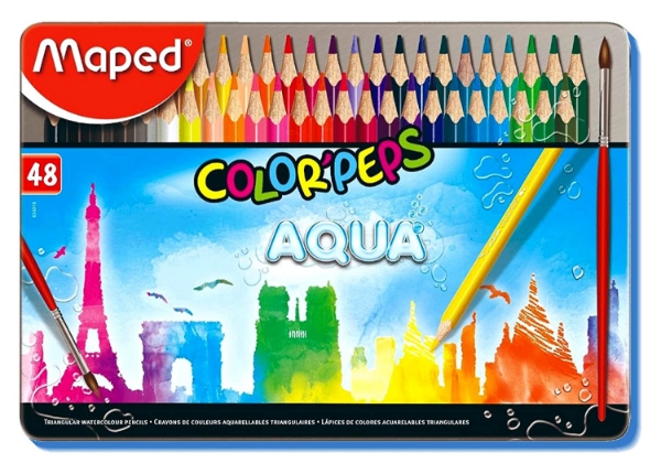 Picture of Maped Color'Peps Aqua Water Colour Pencils Set Of 48 (Metal Box)
