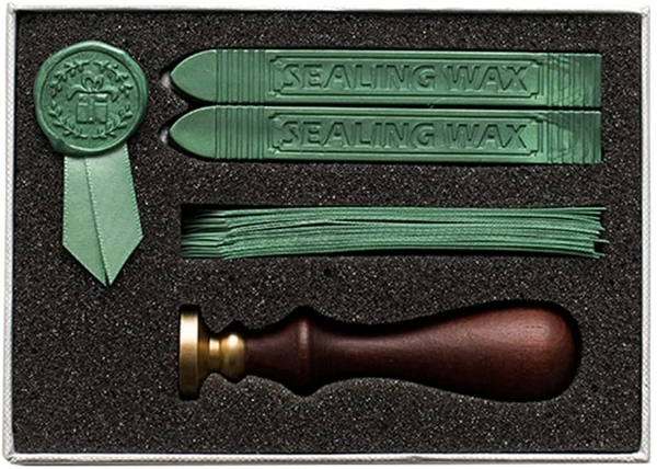 Picture of HTC Vintage Wax Seal Stamp Kit Green Wax + Gift Stamp