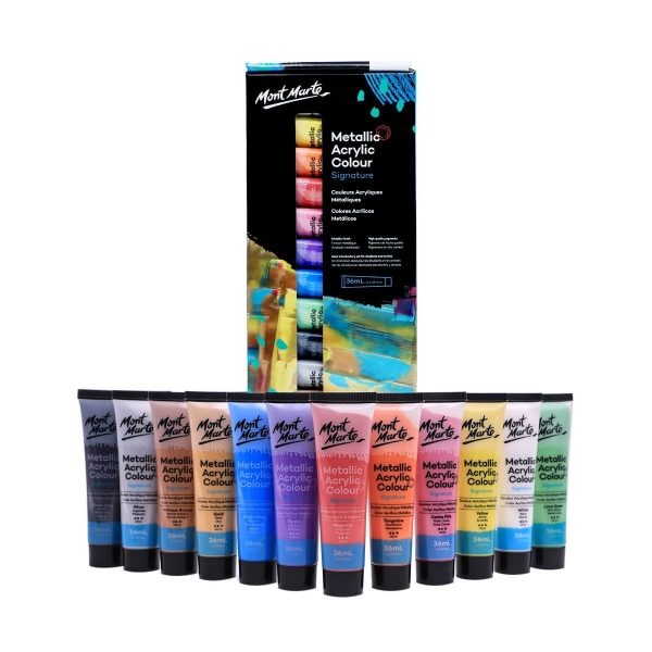 Picture of Mont Marte Metallic Acrylic Colour Paint - Set of 12 (36ml)