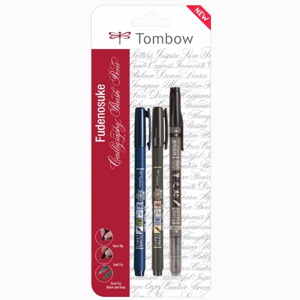 Picture of Tombow Fudenosuke Calligraphy Brush Pen Set of 3