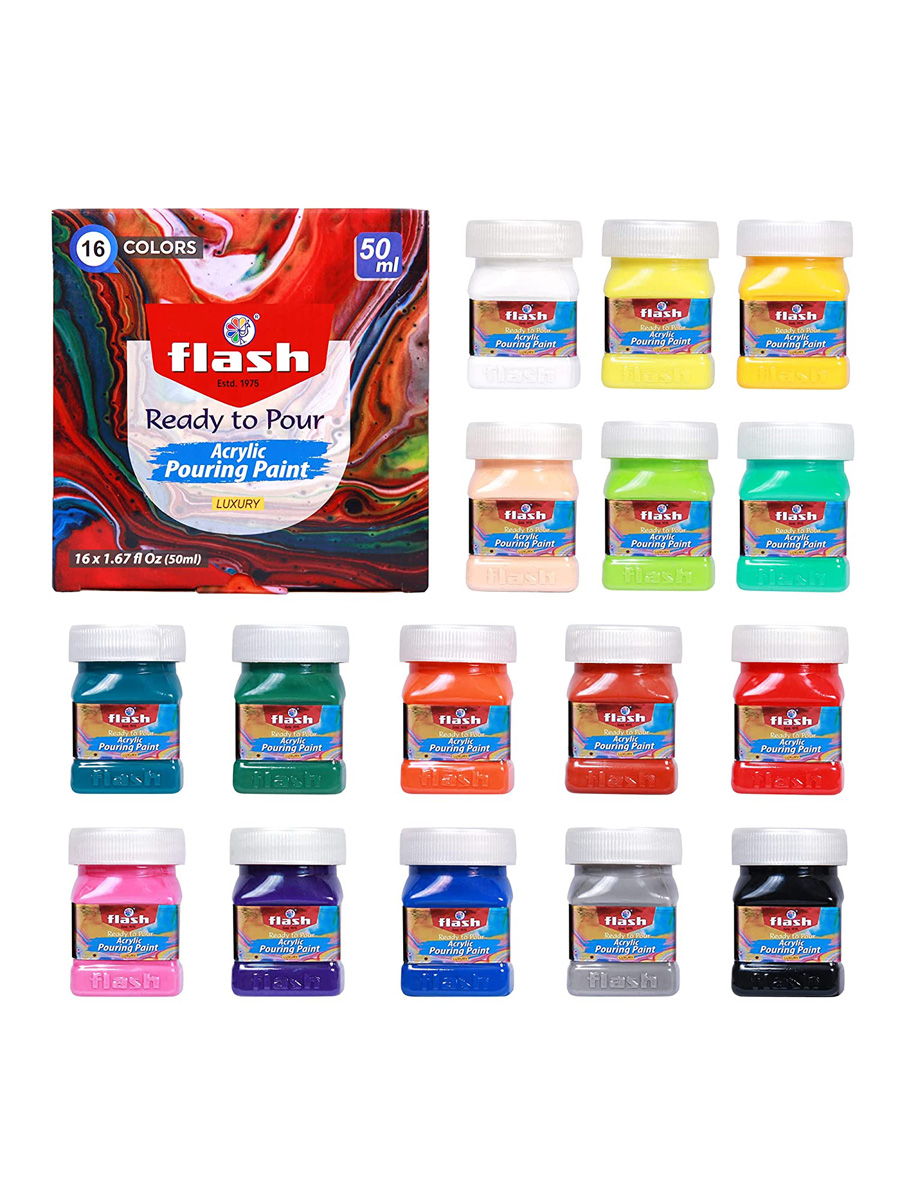 Flash Artists Acrylic Pouring Paint Colors Set of 16x50 ml