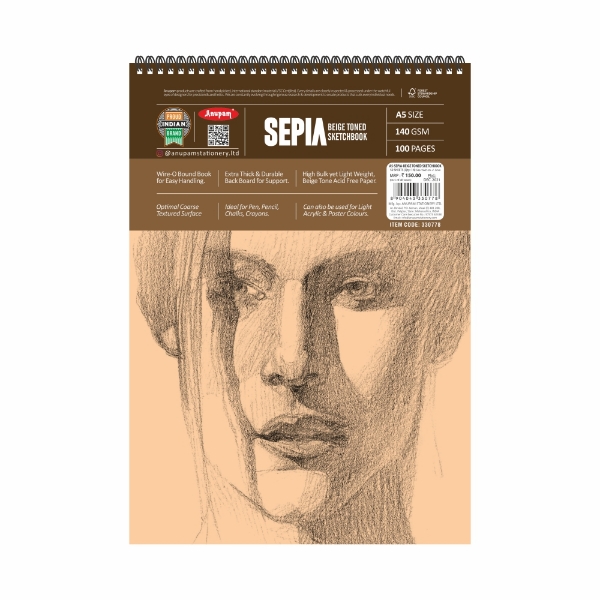 Picture of Anupam Sepia Beige Toned Sketchbook - A5 100 Sheets (140GSM)