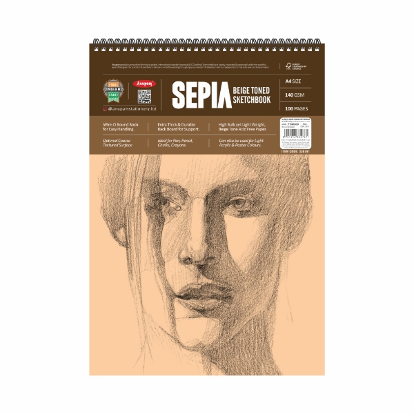 Picture of Anupam Sepia Beige Toned Sketchbook - A4 100 Sheets (140GSM)