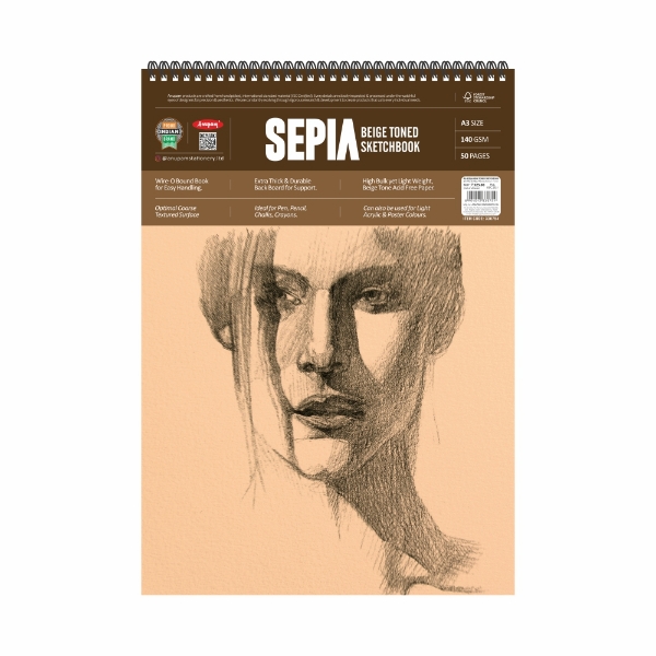 Picture of Anupam Sepia Beige Toned Sketchbook - A3 50 Sheets (140GSM)