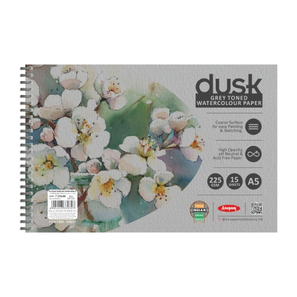 Picture of Anupam Dusk Grey Toned Watercolour Sketchbook - A5 15 Sheets (225GSM)   