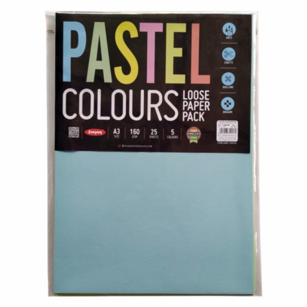 Picture of Anupam Pastel Colour Loose Paper A3 -  25 Sheets (160GSM, 5 Colours)