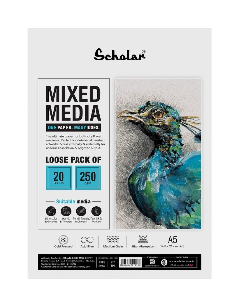 Picture of Scholar Mixed Media 250 GSM Loose Pack of 20 Sheets - A5 