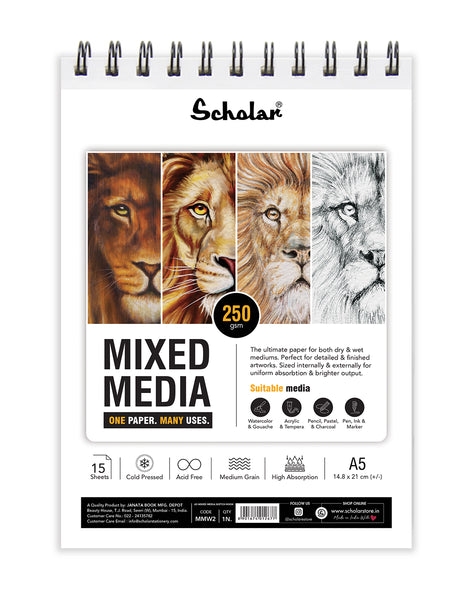 Picture of Scholar Mixed Media 250 GSM Sprial 15 Sheets - A5