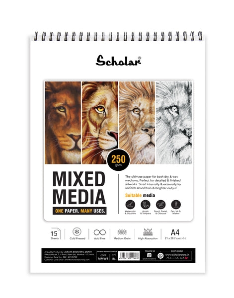 Picture of Scholar Mixed Media 250 GSM Sprial 15 Sheets - A4
