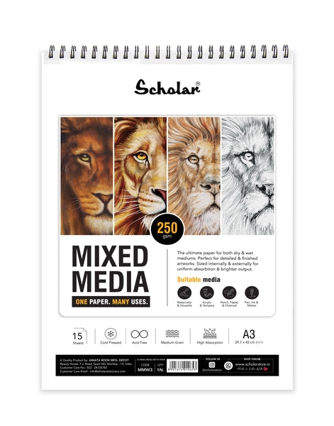 Picture of Scholar Mixed Media 250 GSM Sprial 15 Sheets - A3
