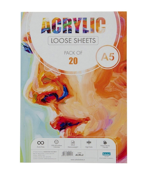 Picture of Scholar Acrylic Loose Sheets 360 GSM Pack of 20 - A5 