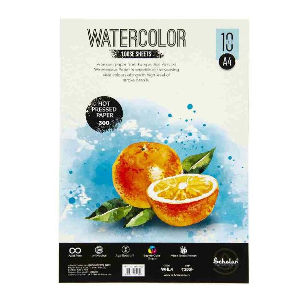 Picture of Scholar A4 Watercolour Loose Sheets 300 Gsm Hot Pressed  