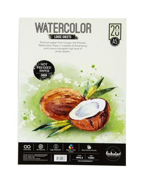Picture of Scholar A5 Watercolour Loose Sheets 300 Gsm Hot Pressed  