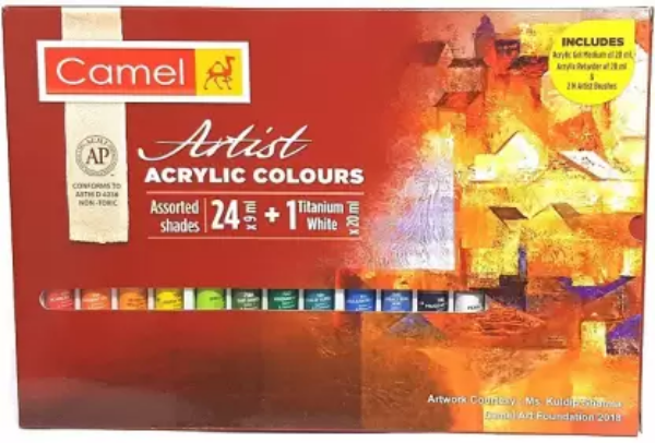 Picture of Camlin Artist Acrylic Colour Assorted Shades Set - 24 x 9ml (+1 Titanium White - 20ml)
