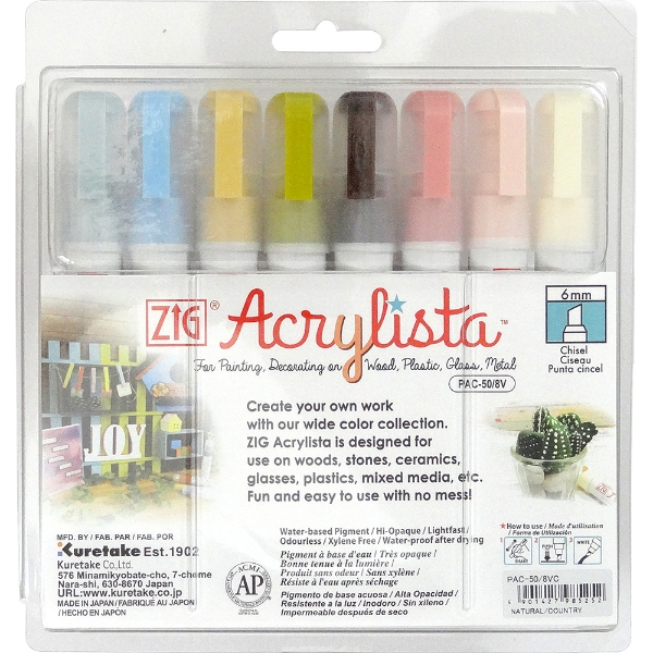 Picture of Zig Acrylista Chisel Tip Marker 6mm Set of 8 - Country