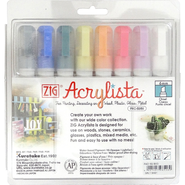 Picture of Zig Acrylista Chisel Tip Marker 6mm Set of 8 - Baby