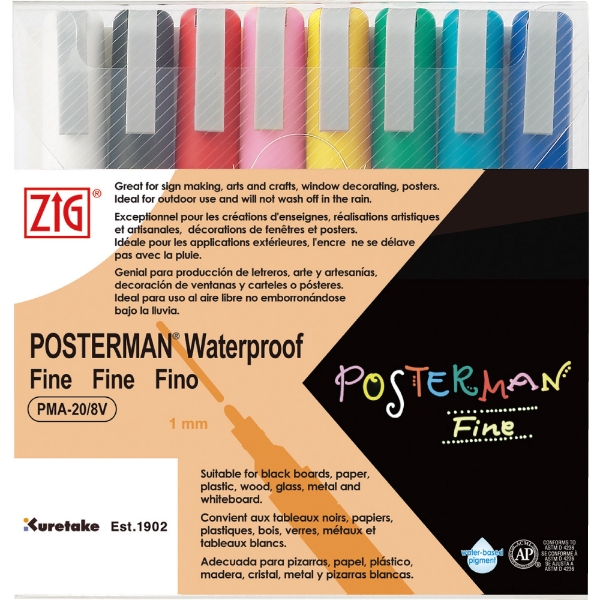 Picture of Zig Posterman Waterproof Chalk Marker 1mm Set of 8 - Fine tip 