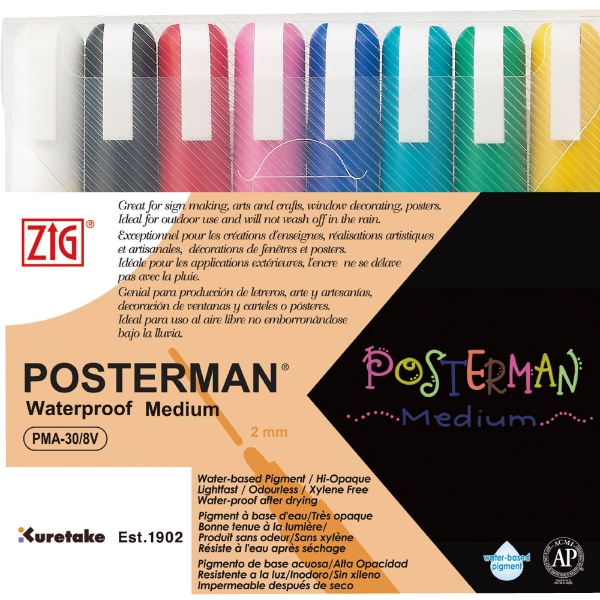 Picture of Zig Posterman Waterproof Chalk Marker 2mm Set of 8 - Medium Tip