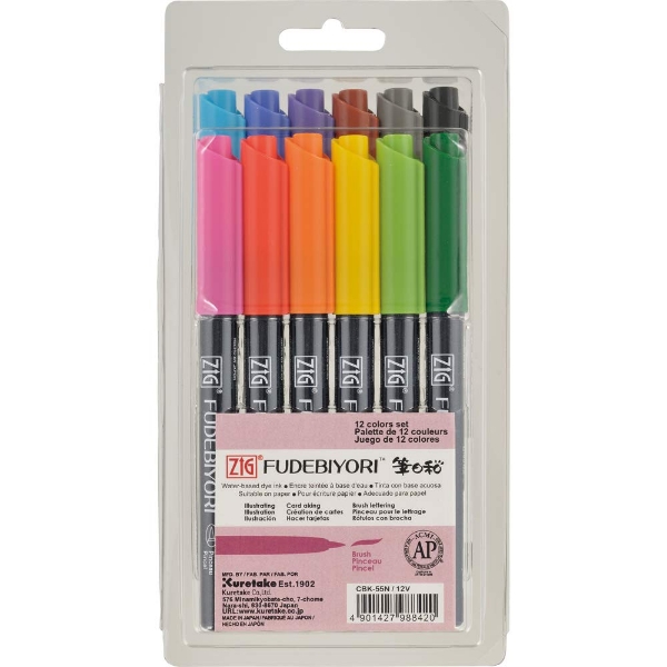 Picture of Zig Fudebiyori Calligraphy Brush Pen Set of 12 