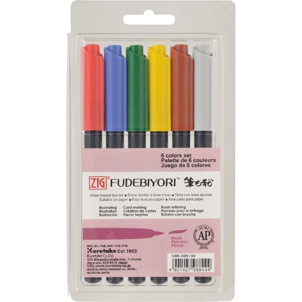 Picture of Zig Fudebiyori Calligraphy Brush Pen Set of  6