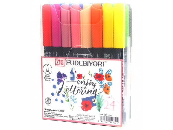 Picture of Zig Fudebiyori Calligraphy Brush Pen Set of  24