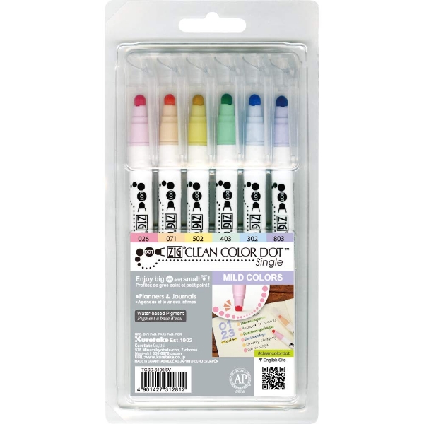 Picture of Zig Clean Color Dot Single Mild Colors Marker Set of 6 
