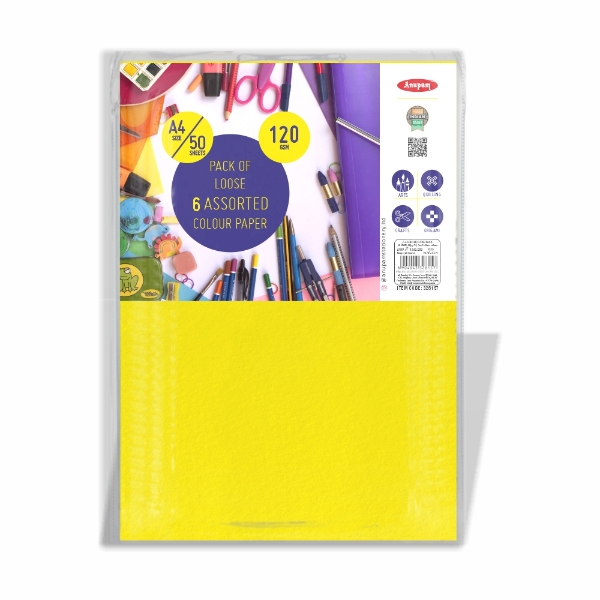 Picture of Anupam Colour Paper A4 Loose Sheets - Pack of 50 (6 Assorted) 